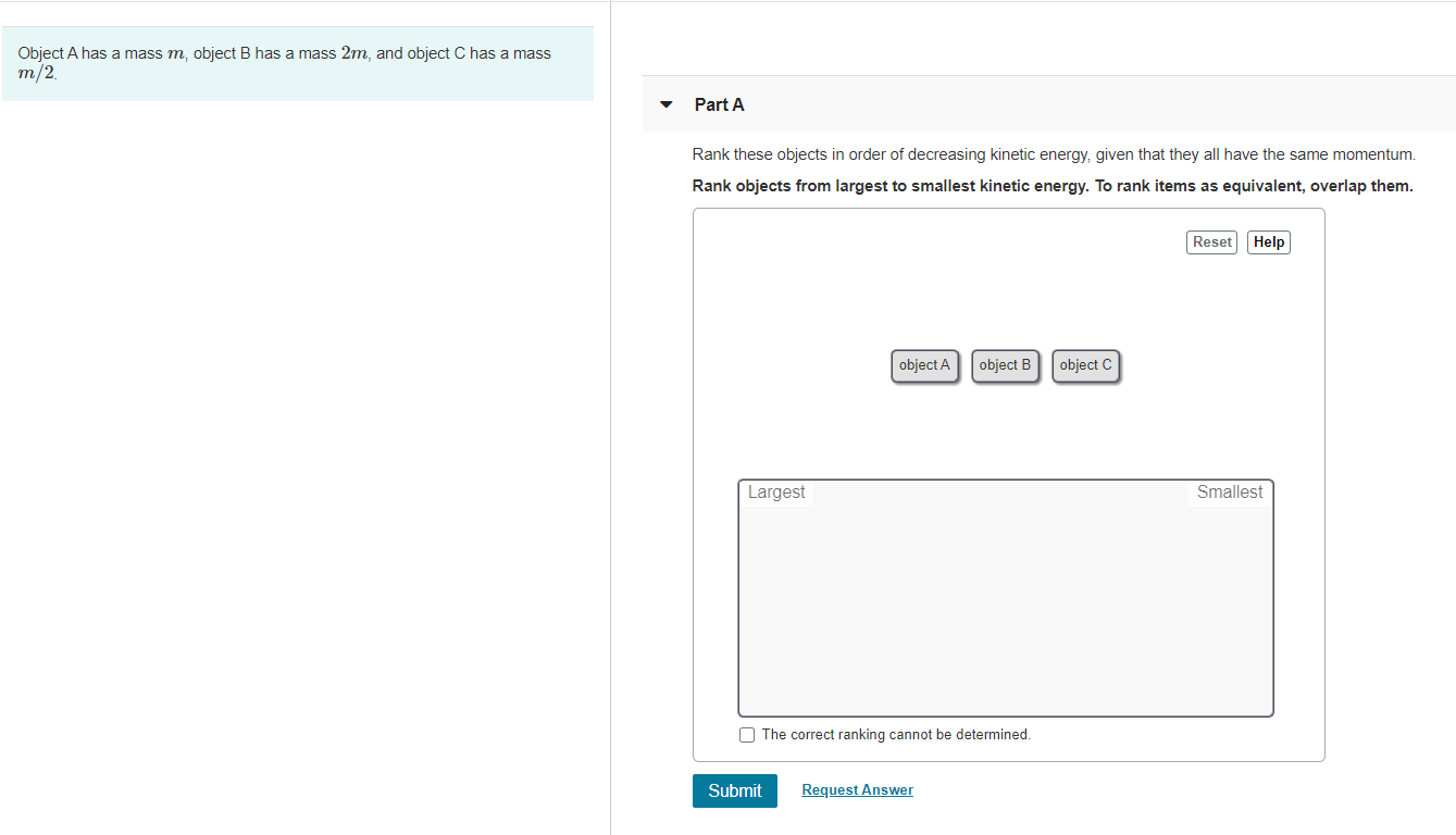 Solved Object A has a mass m, object B has a mass 2m, and | Chegg.com