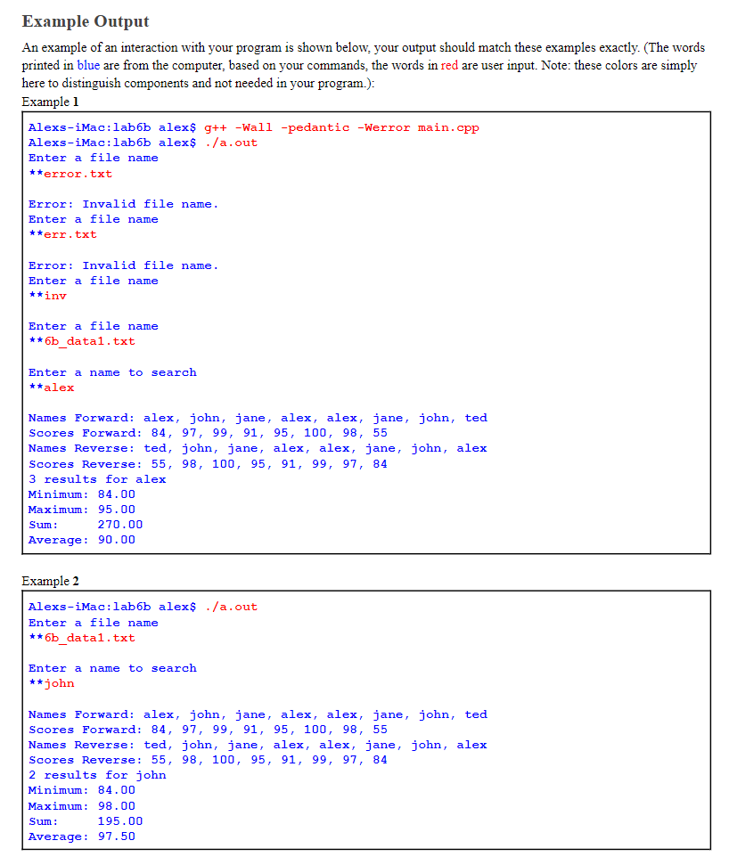 Solved Example Output An example of an interaction with your | Chegg.com