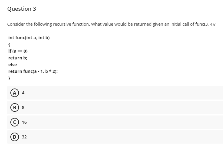 Solved Question 2 What does the following recursive function | Chegg.com