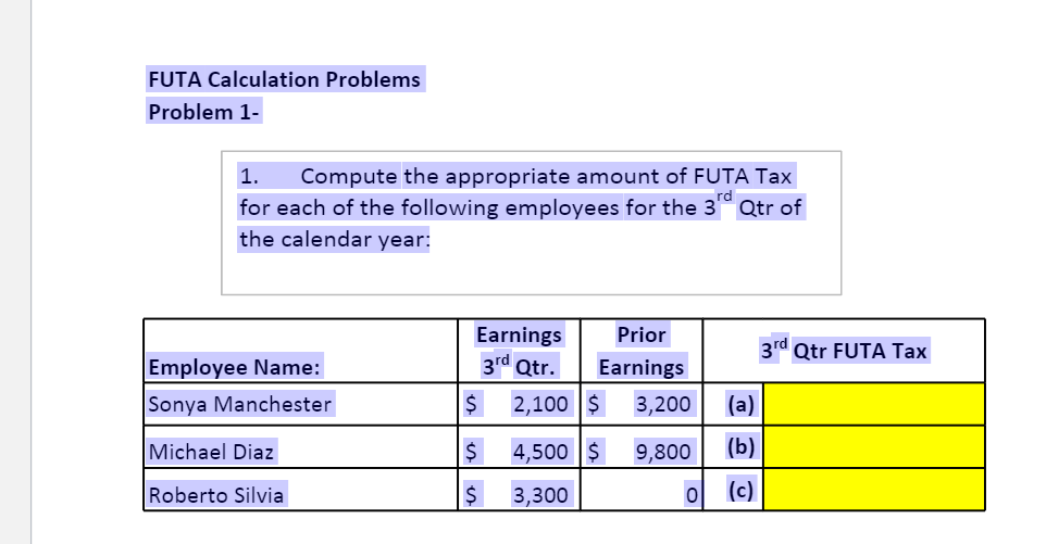 Solved FUTA Calculation Problems Problem 1 rd 1. Compute