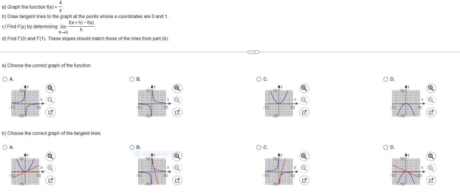 Solved A) Graph The Function F(x)=x4. B) Draw Tangent Lines | Chegg.com