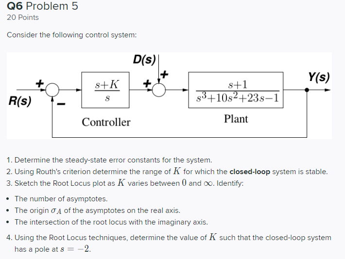 Solved Q6 Problem 5 20 Points Consider the following control | Chegg.com