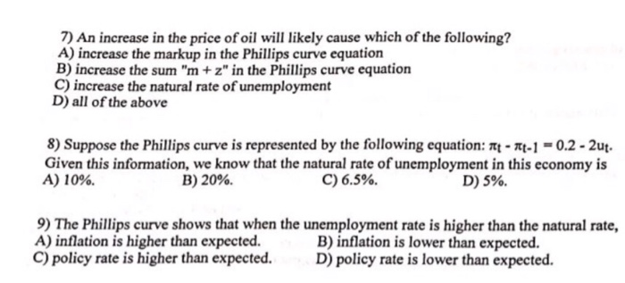 Solved 7) An increase in the price of oil will likely cause | Chegg.com