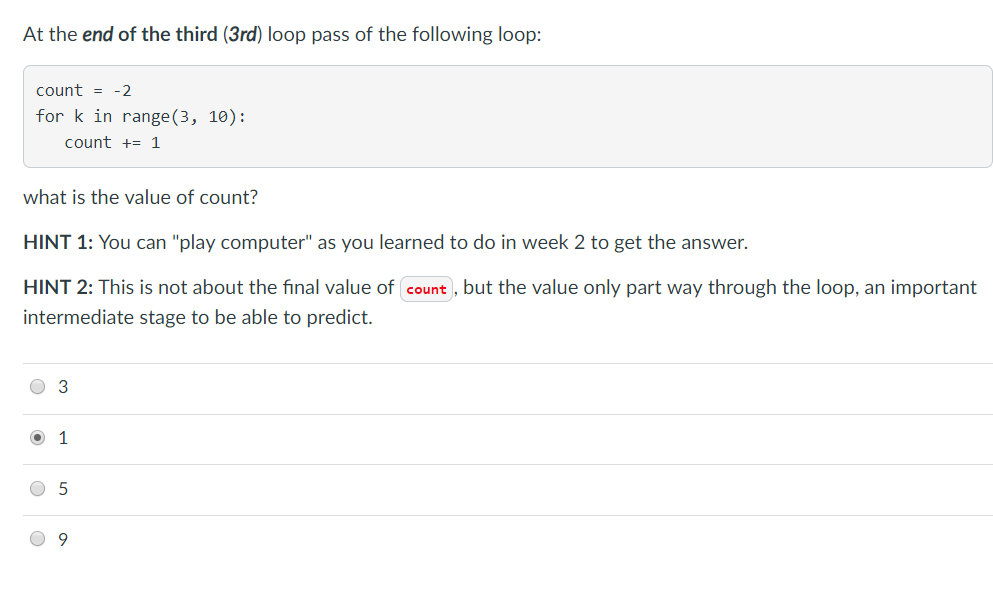 Solved At the end of the third (3rd) loop pass of the | Chegg.com