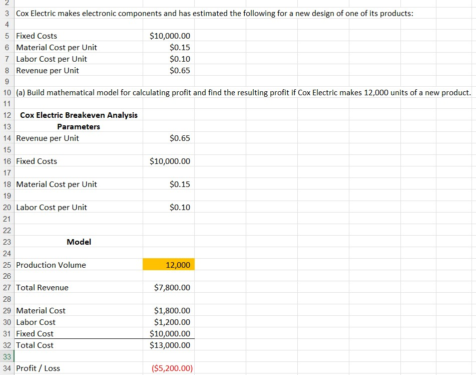 Solved (b) Construct one-way data table with production | Chegg.com