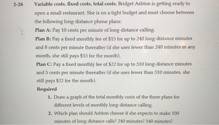 Solved Variable costs, fixed costs, total costs. Bridget | Chegg.com