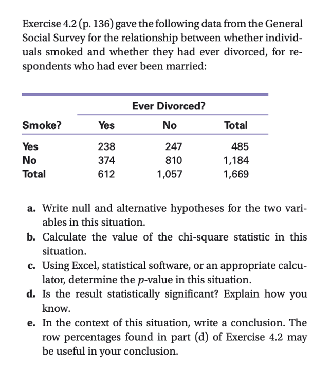 Solved Exercise 4.2 p. 136 gave the following data from Chegg