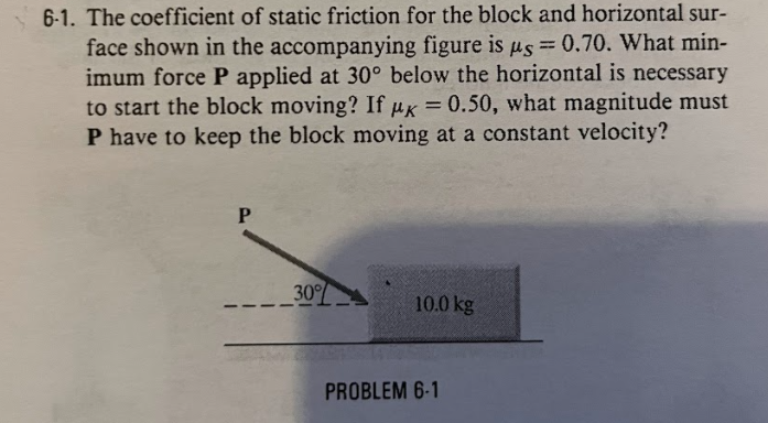 Solved 6-1. The coefficient of static friction for the block | Chegg.com