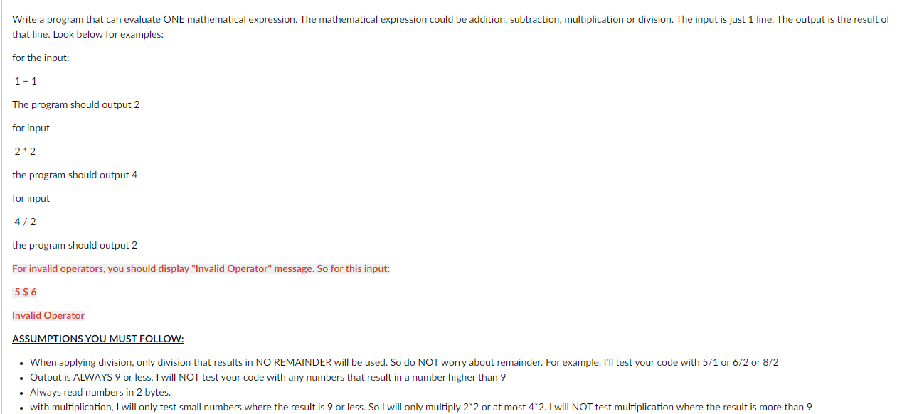 Solved Write a program that can evaluate ONE mathematical | Chegg.com