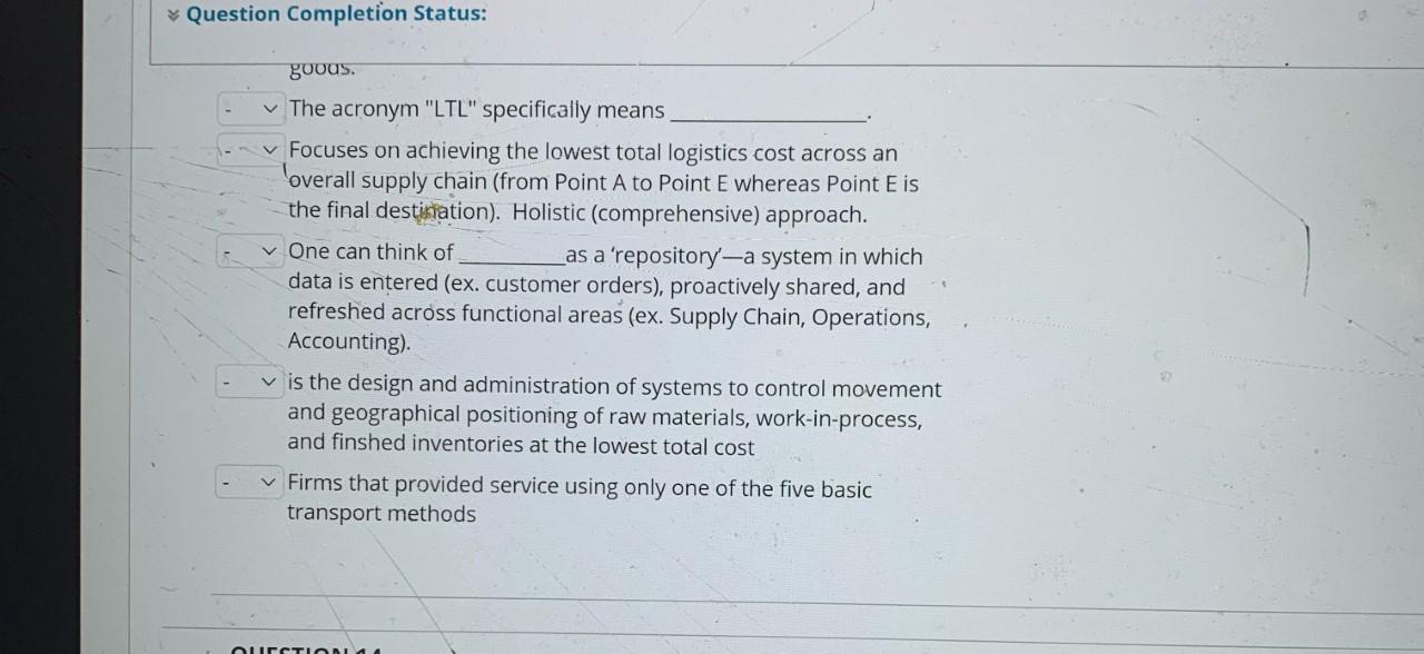 Solved Question Completion Status: Match the statements with | Chegg.com