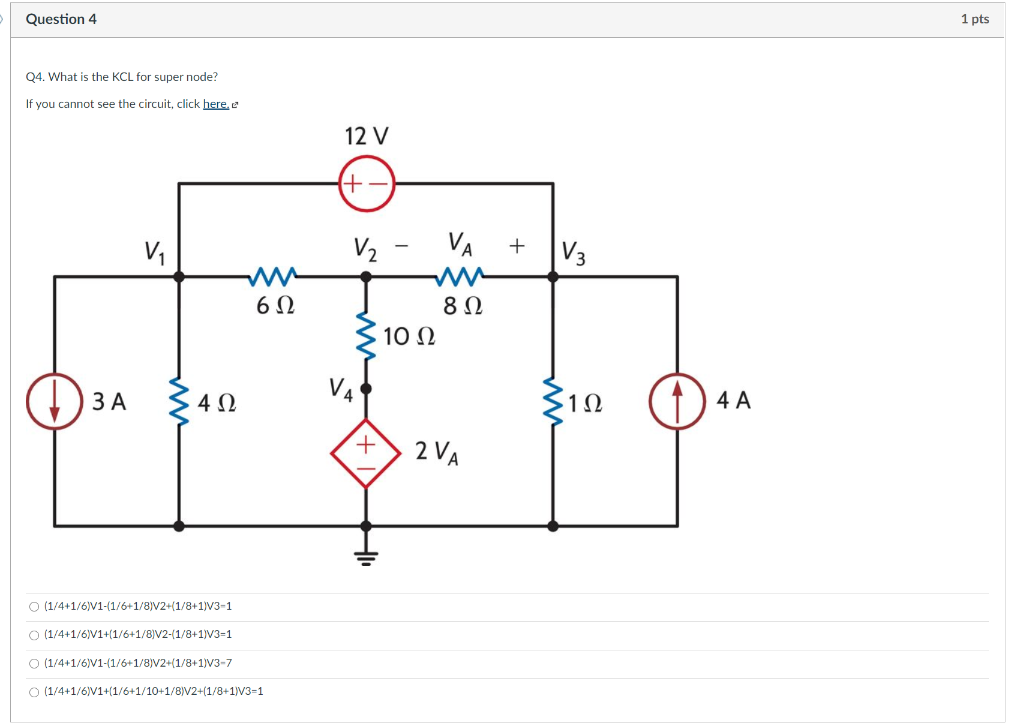 Supernode Kcl Example Solved Question 4 1 pts Q4. What is the KCL for super node? | Chegg.com