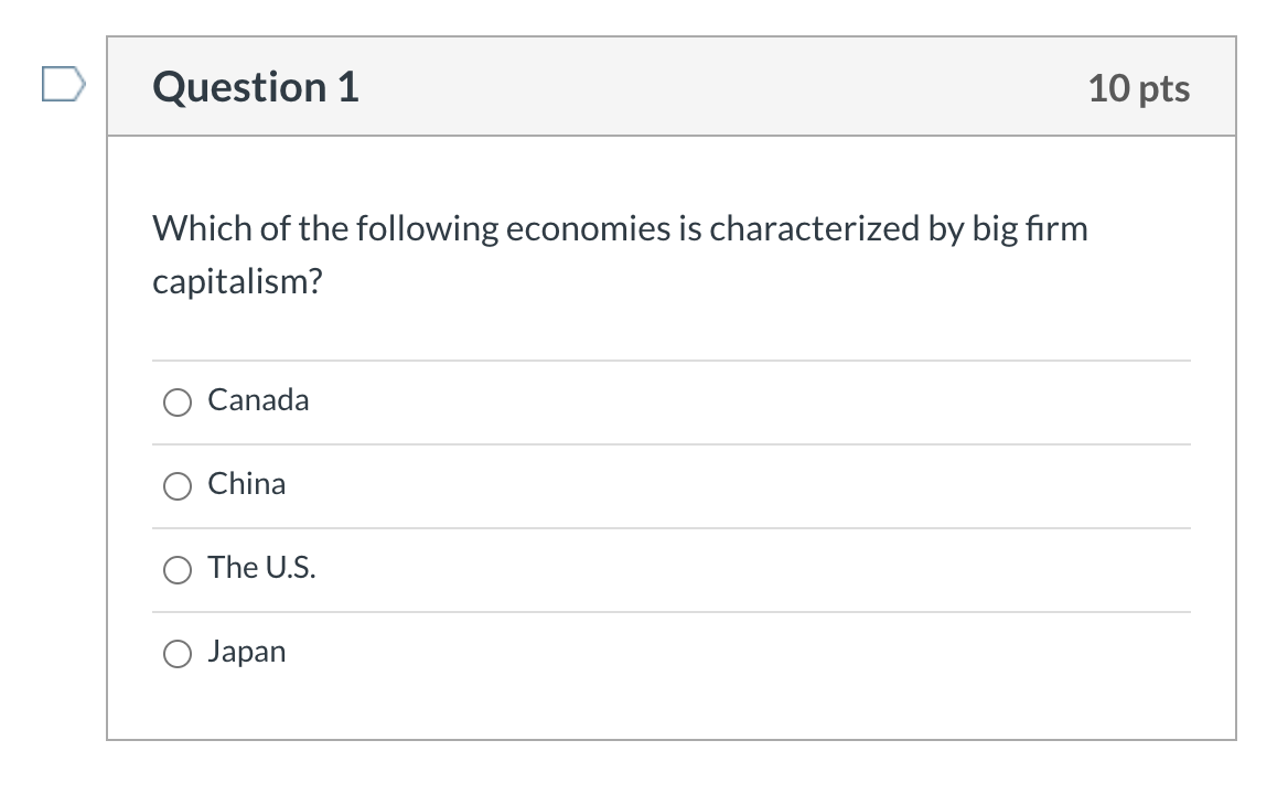 Solved Question 1 10 pts Which of the following economies is | Chegg.com