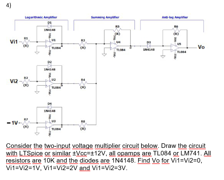 Solved 4) Logarithmic Amplifier Summing Amplifier Antilog