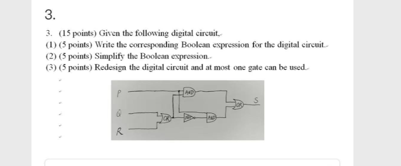 Solved 3. 3. (15 points) Given the following digital | Chegg.com