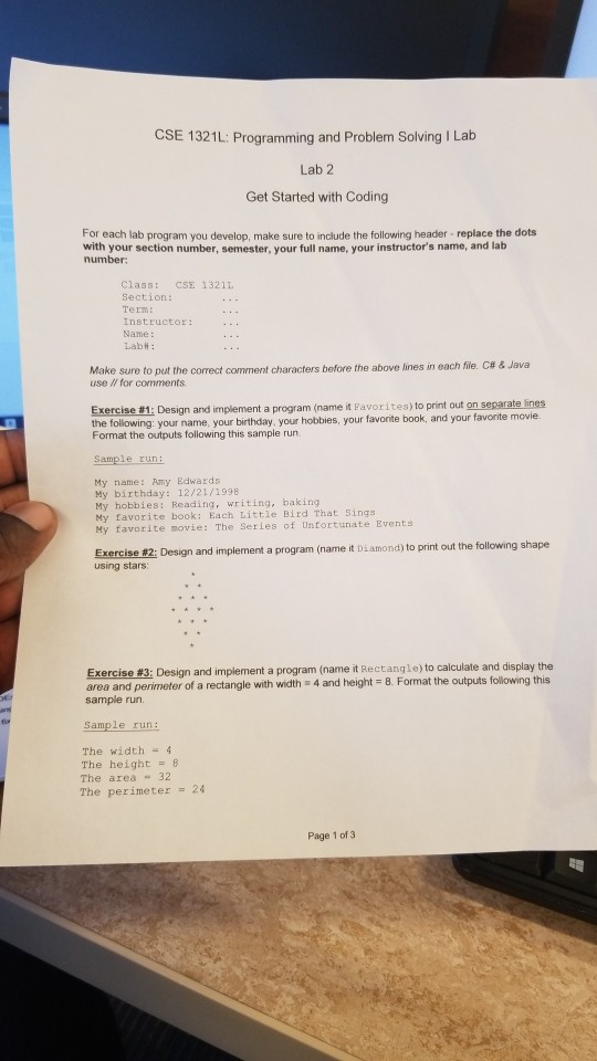 Solved CSE 1321L: Programming And Problem Solving I Lab Lab | Chegg.com