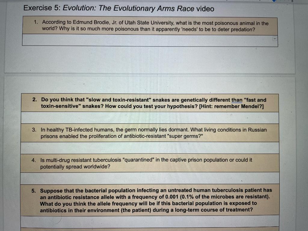 Solved Exercise 5 Evolution The Evolutionary Arms Race Chegg