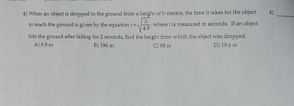 Solved 4 4) When an object is dropped to the ground from a | Chegg.com