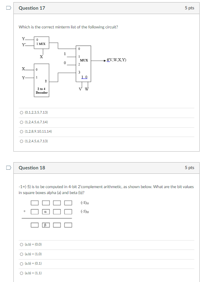 Solved Question 17 5 Pts Which Is The Correct Minterm List Chegg Com