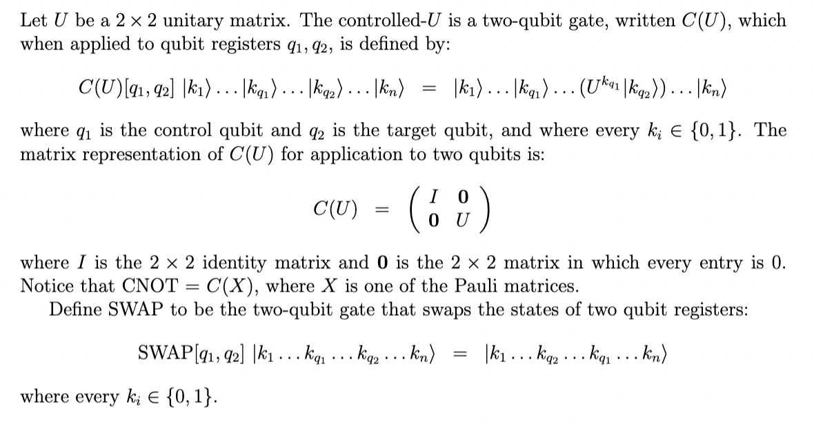 Let U be a 2×2 unitary matrix. The controlled- U is a | Chegg.com