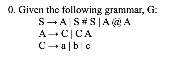 Solved 0. Given the following grammar, G: SAS #S|A @ A ACCA | Chegg.com