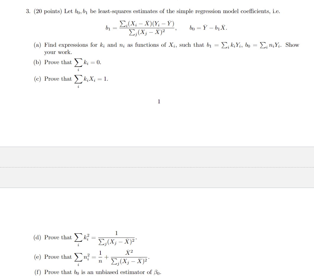 Solved 3. (20 Points) Let B0,b1 Be Least-squares Estimates | Chegg.com