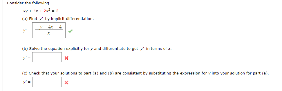 Solved Consider the following xy +4x +2x2-2 (a) Find y' by | Chegg.com