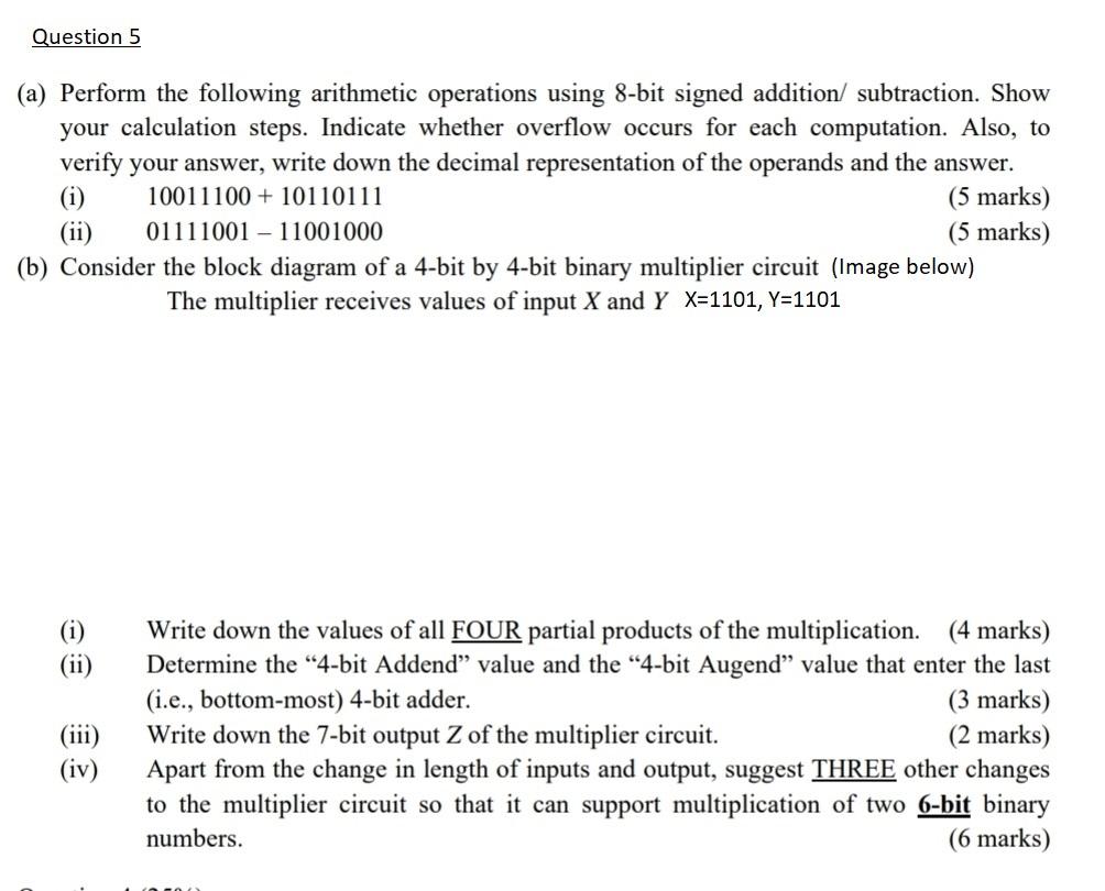 Solved Question 5 (a) Perform the following arithmetic | Chegg.com