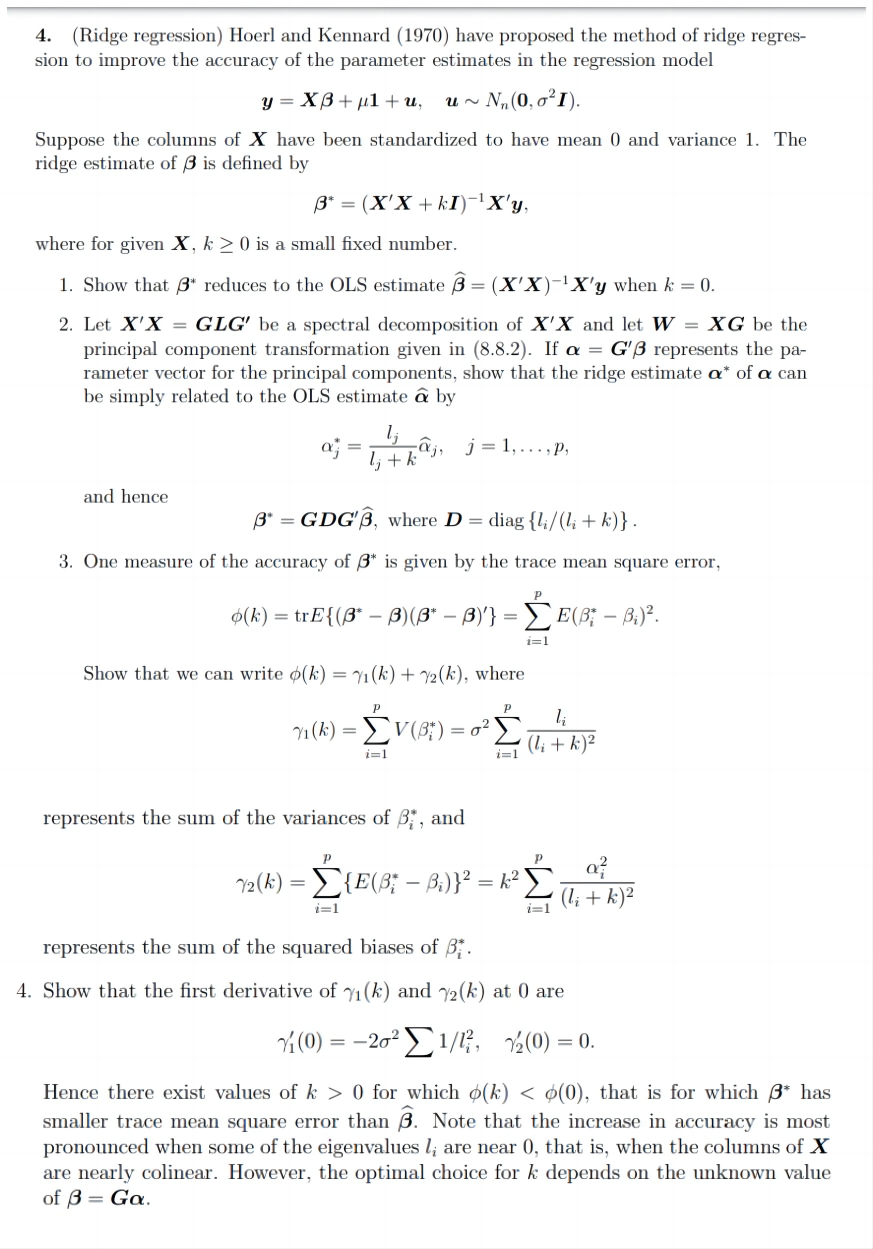 (Ridge regression) ﻿Hoerl and Kennard (1970) ﻿have | Chegg.com