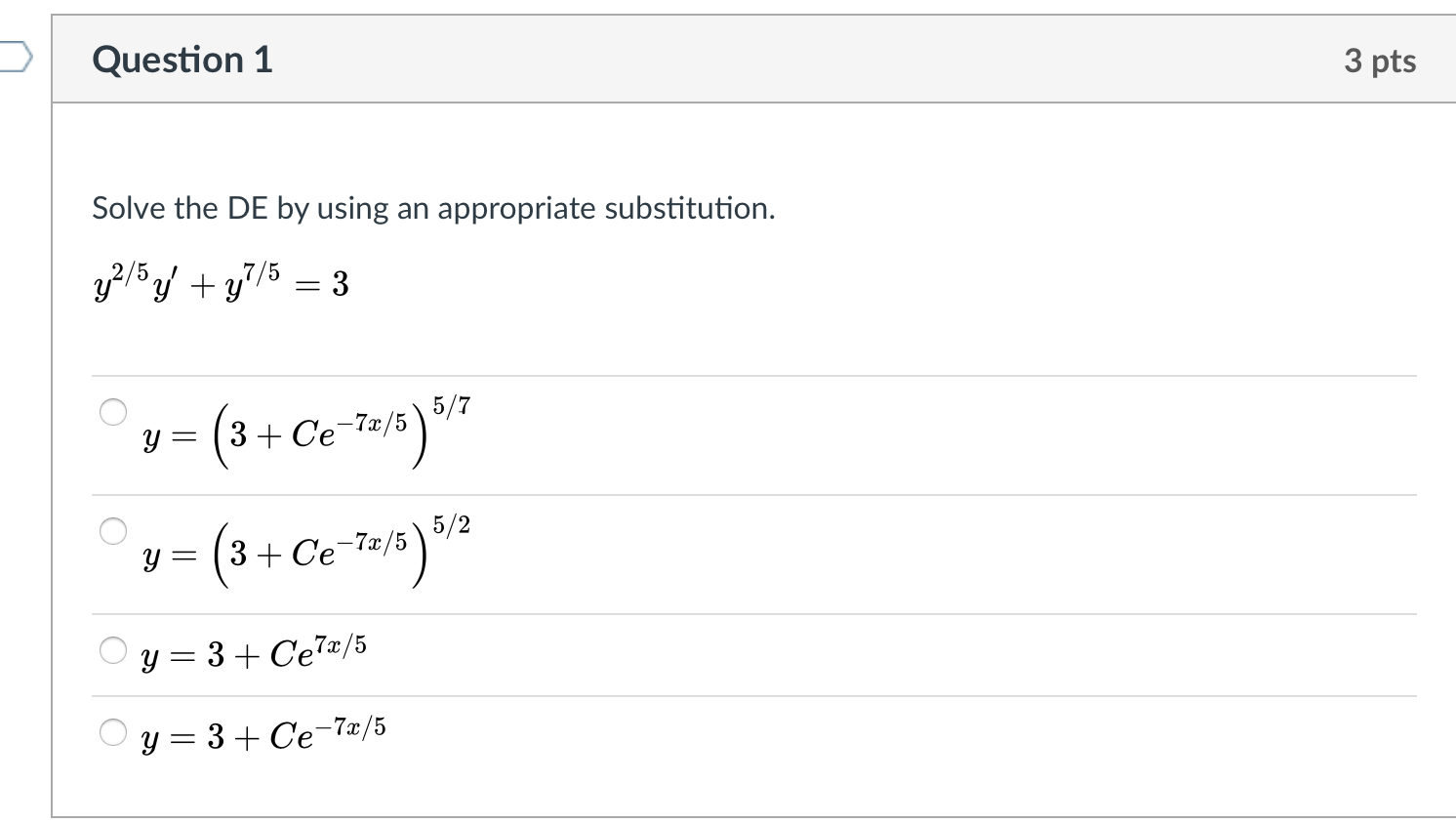 Solved Question 1 3 pts Solve the DE by using an appropriate | Chegg.com