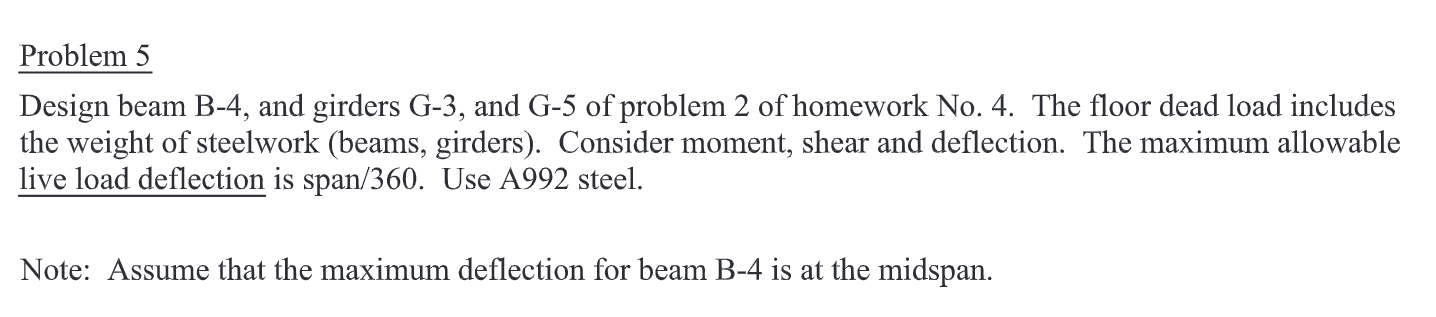 Solved Problem 5 Design beam B-4, and girders G-3, and G-5 | Chegg.com
