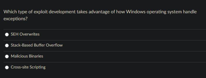 Solved Which type of exploit development takes advantage of | Chegg.com