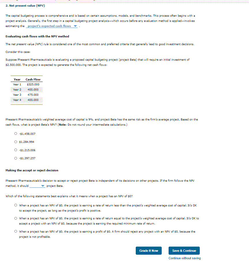 Solved 2. Net present value (NPV) The capital budgeting | Chegg.com