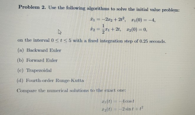 Problem 2. Use the following algorithms to solve the | Chegg.com