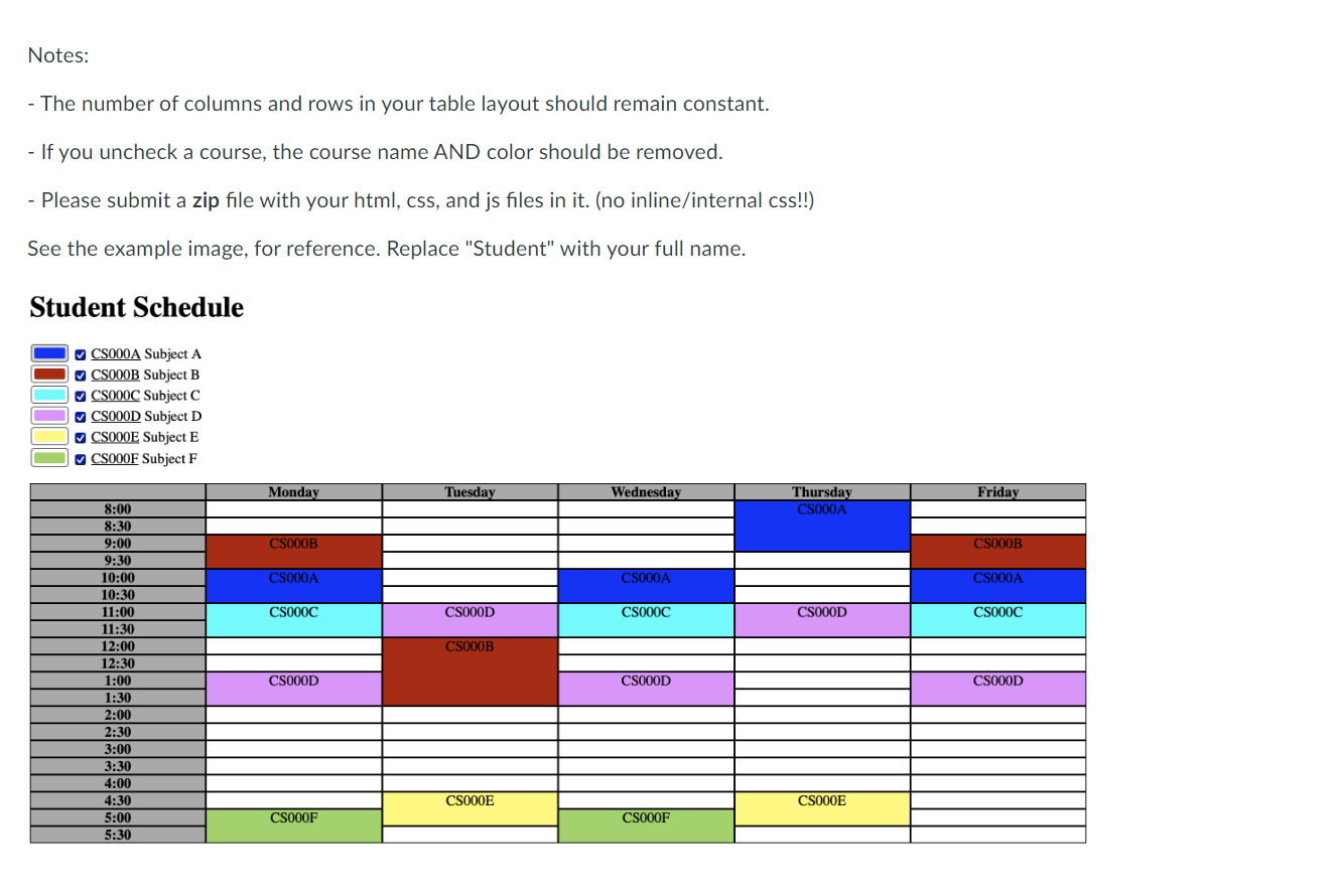 Solved Write your class schedule in an html file with: A) A | Chegg.com