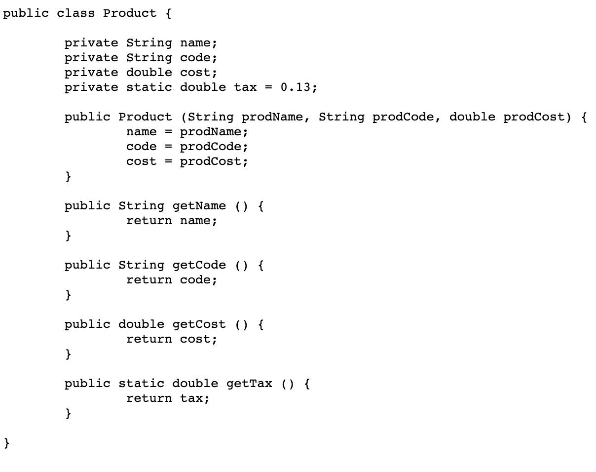 Solved 1. Open Product.java in Eclipse and examine the code. | Chegg.com