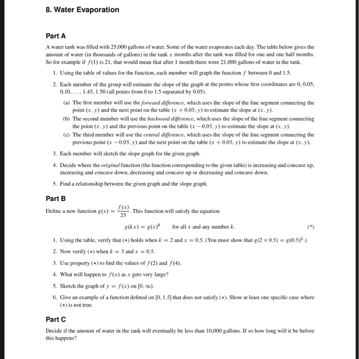 Solved 8. Water Evaporation Part A A water tank was filled | Chegg.com