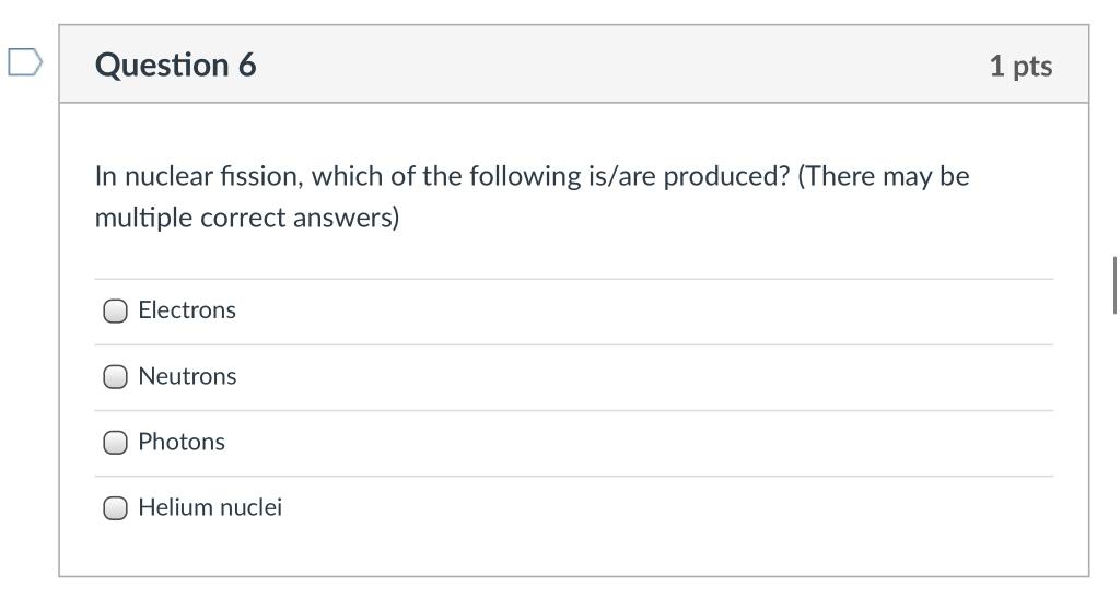 Solved Question 6 1 pts In nuclear fission, which of the | Chegg.com