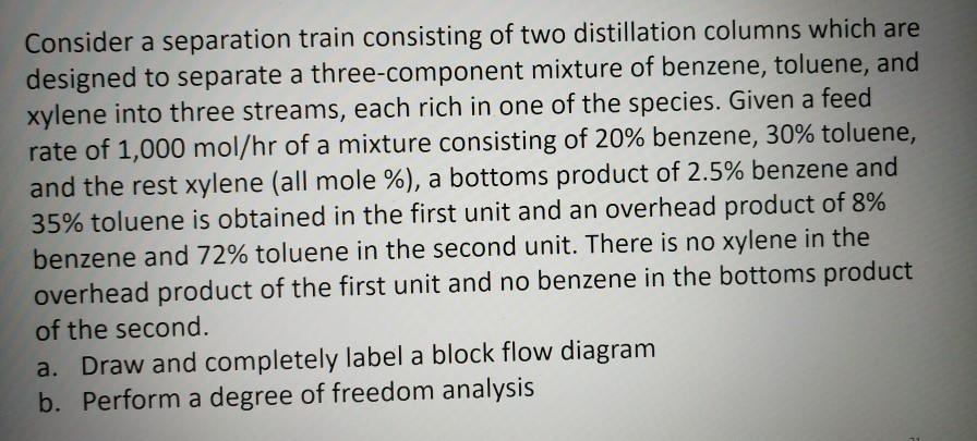 Solved Consider a separation train consisting of two | Chegg.com