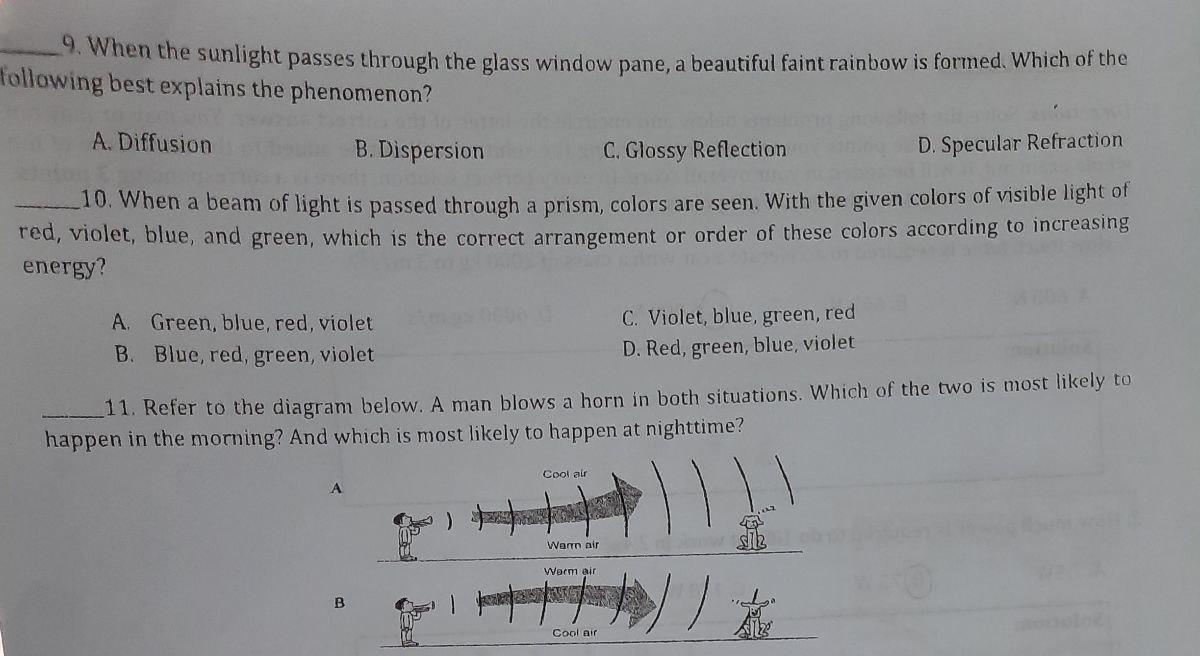Solved 9. When the sunlight passes through the glass window | Chegg.com