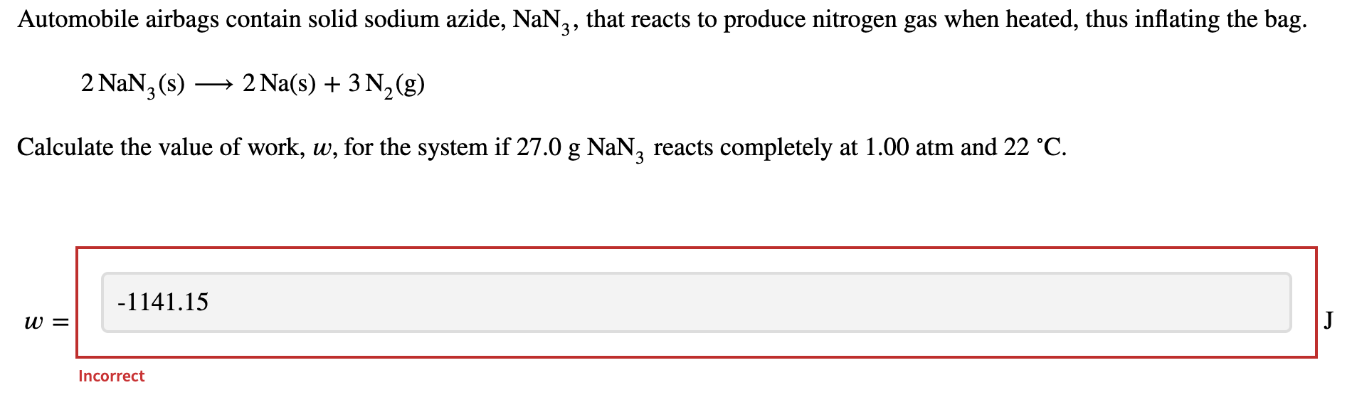 Solved Automobile airbags contain solid sodium azide, NaN3,