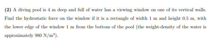 Pool Diving Math Problem Solved (2) A diving pool is 4 m deep and full of water has a | Chegg.com