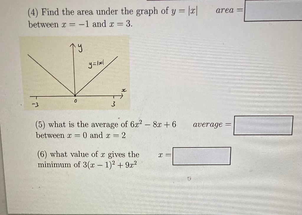 Solved area = (4) Find the area under the graph of y = |x| | Chegg.com