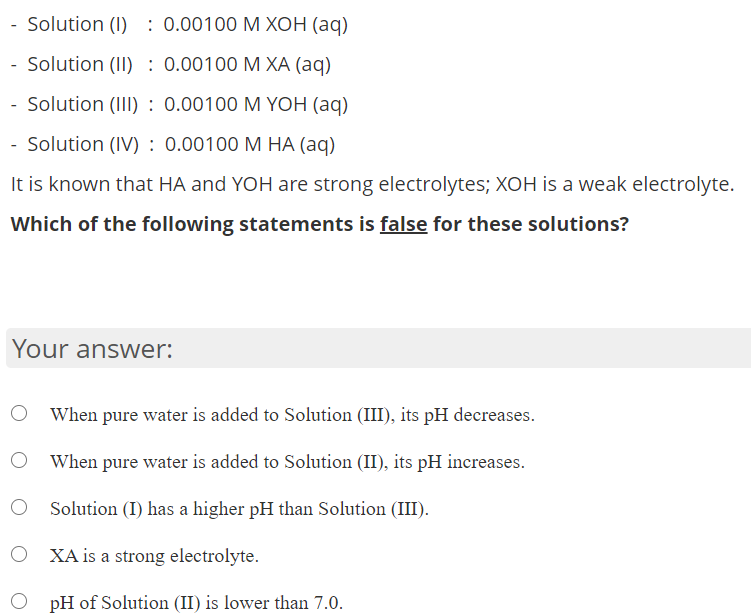Solution 1 0 M Xoh Aq Solution Ii Chegg Com