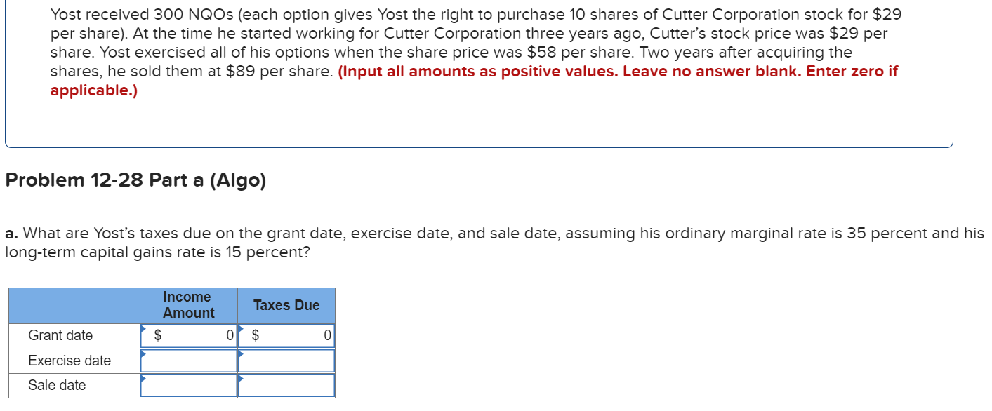 Solved Yost Received 300 NQOs (each Option Gives Yost The | Chegg.com