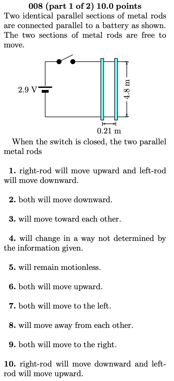 Solved 008 (part 1 of 2) 10.0 points Two identical parallel | Chegg.com