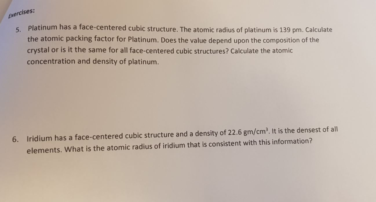 Solved information the atomic packing factor apf is chegg
