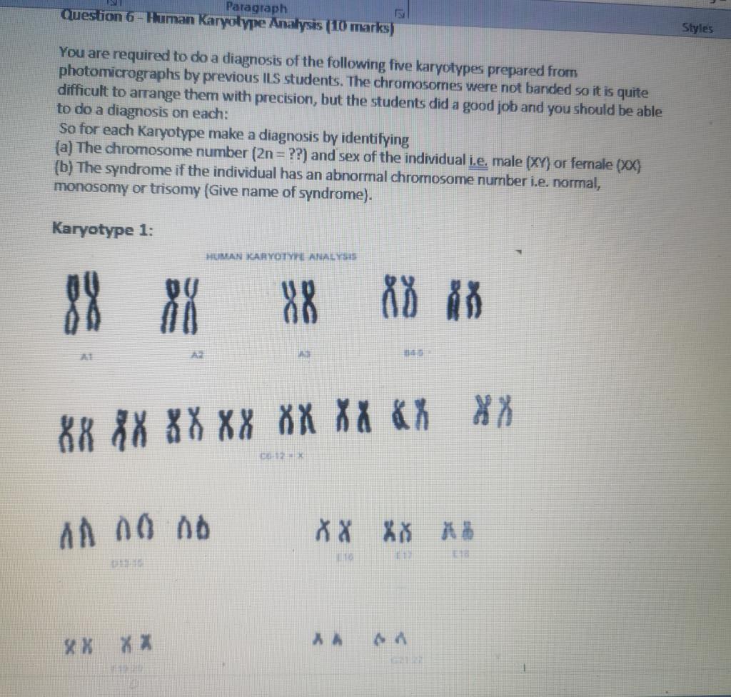 Solved Paragraph Question 6 - Human Karyotype Analysis (10 | Chegg.com