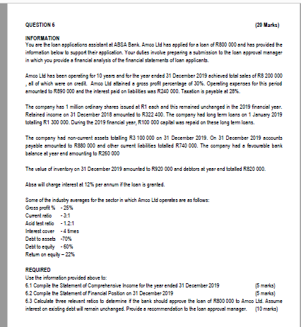 solved question 6 20 marks information you are the loan chegg com importance of common size statement financial that summarizes changes in retained earnings