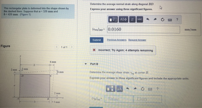 Solved Determine the average normal strain along diagonal BD | Chegg.com