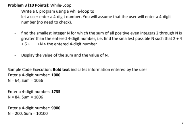 Solved Problem 3 (10 Points): While-Loop Write a C program | Chegg.com